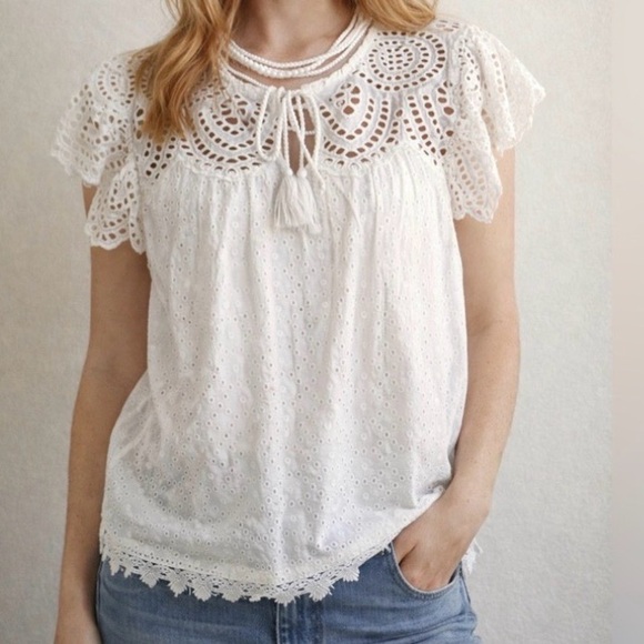 Jennifer & Grace Tops - Chic Light Cream Eyelet Blouse